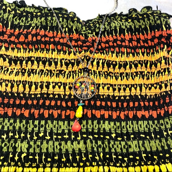 Rasta red, gold, green dangle necklace - Picture 3 of 6